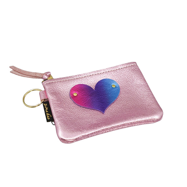 Metallic Leather Coin Pouch Key Chain