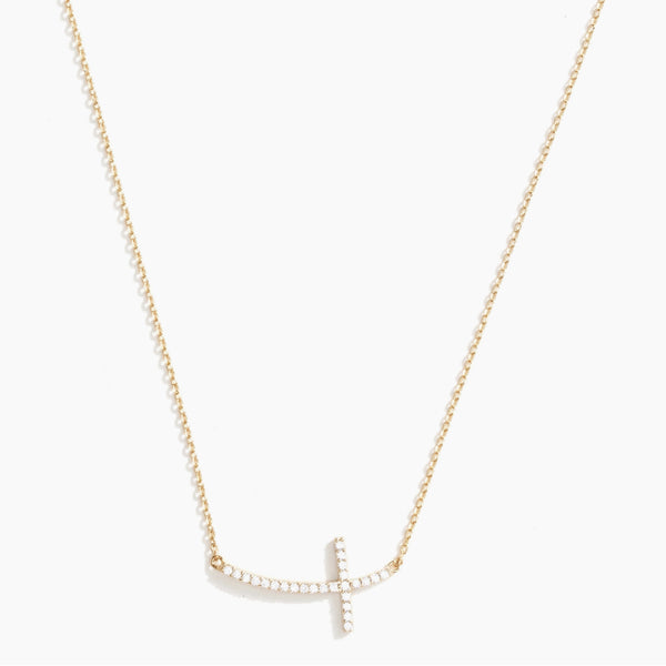 Curved Pave Cross Necklace