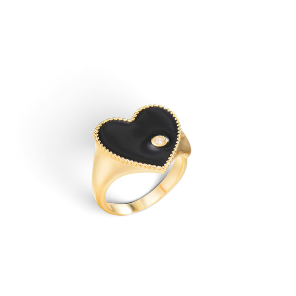 Rhinestone Enamel Heart Ring