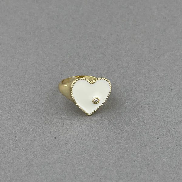 Rhinestone Enamel Heart Ring